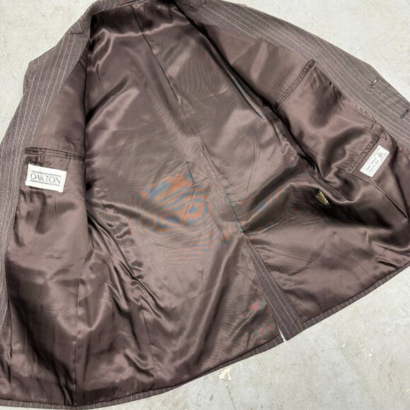 Vintage Oakton Suit 2pc Striped Wool Brown 40 S 32x27 - Picture 7 of 14